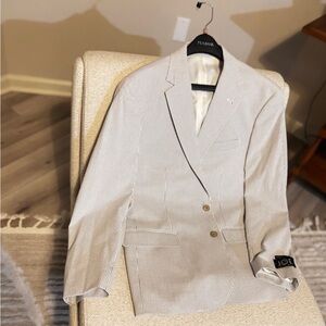 Joseph Abboud Men's Light Gray Striped Seersucker Sport coat Size 42s Brand new